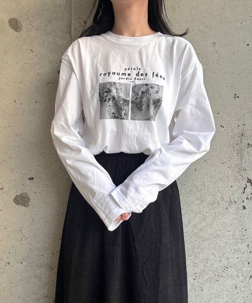 etta(エタ)の「韓国っぽモノクロロンT/長袖Tシャツ(Tシャツ/カットソー・レディース・ホワイト・MEDIUM/SMALL/LARGE)」の2枚目の写真