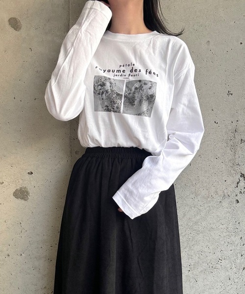 etta(エタ)の「韓国っぽモノクロロンT/長袖Tシャツ(Tシャツ/カットソー・レディース・ホワイト・MEDIUM/SMALL/LARGE)」の5枚目の写真