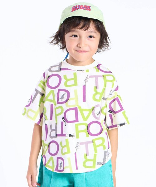 F.O.KIDS(エフオーキッズ)の「総柄Tシャツ_ジュニア対応(Tシャツ/カットソー・キッズ・キナリ/パープル/オフホワイト・110/100/90/80/140/130/120)」の3枚目の写真