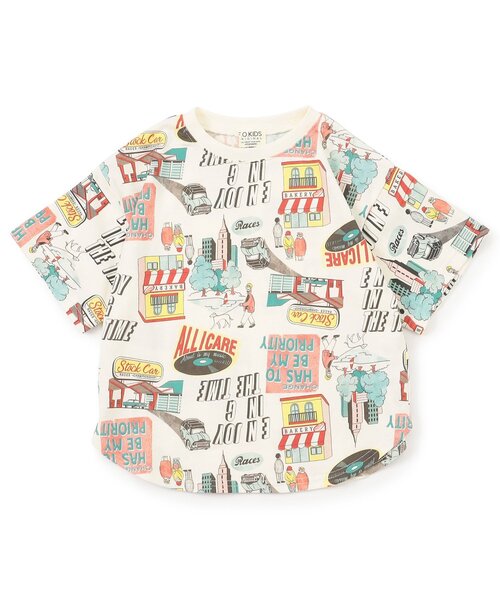 F.O.KIDS(エフオーキッズ)の「総柄Tシャツ_ジュニア対応(Tシャツ/カットソー・キッズ・キナリ/パープル/オフホワイト・110/100/90/80/140/130/120)」の2枚目の写真