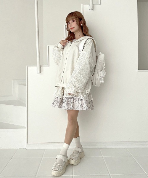 F i.n.t（フィント）の「【セットアップ対応】レースセーラー衿ブルゾン（ブルゾン・レディース・オフホワイト/ホワイト×パープル・FREE）」の16枚目の写真