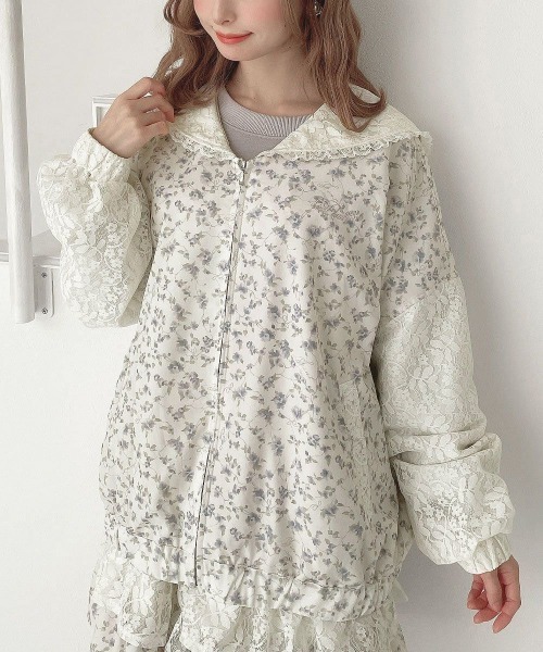 F i.n.t（フィント）の「【セットアップ対応】レースセーラー衿ブルゾン（ブルゾン・レディース・オフホワイト/ホワイト×パープル・FREE）」の3枚目の写真