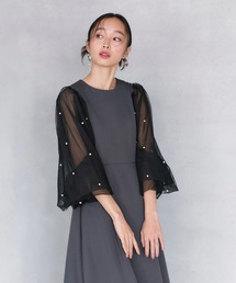 オケージョン 結婚式ドレス ｜ 洗える ｜ パール シアースリーブ フレア ワンピース ドレス ｜ パーティードレス・オケージョンドレス・お呼ばれドレス・セレモニードレス
