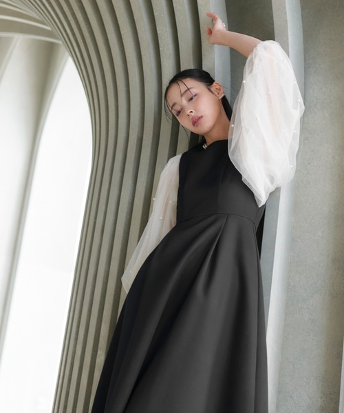 オケージョン 結婚式ドレス ｜ 洗える ｜ パール シアースリーブ