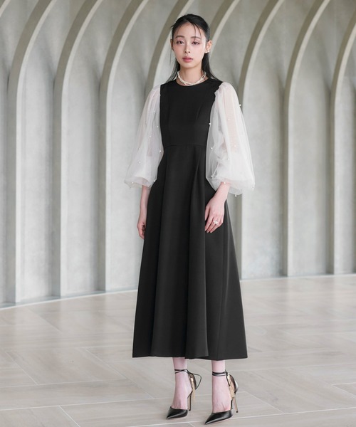 オケージョン 結婚式ドレス ｜ 洗える ｜ パール シアースリーブ