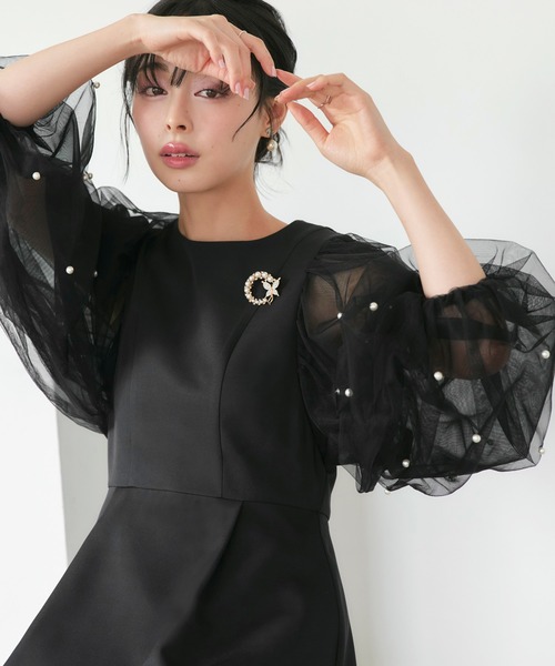 RUIRUE BOUTIQUE(ルイルエブティック)の「オケージョン 結婚式ドレス | 洗える | パール シアースリーブ フレア ワンピース ドレス | パーティードレス・オケージョンドレス・お呼ばれドレス・セレモニードレス(ドレス・レディース・ブラック×ホワイト/ブラック/チャコールグレー・S/M/L)」の11枚目の写真