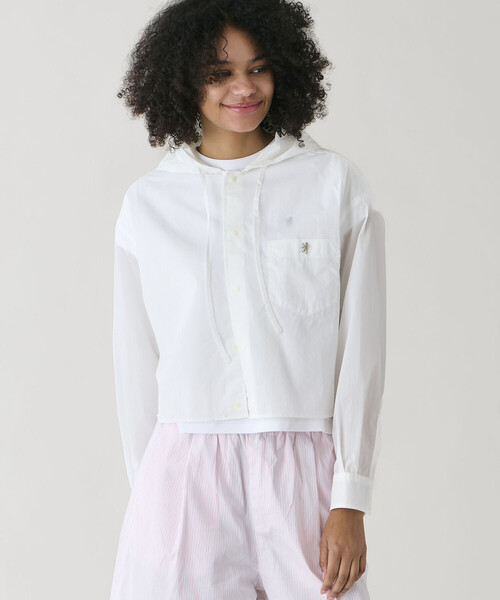 GYMPHLEX（ジムフレックス）の「Gymphlex |  ナイロン フードシャツジャケット WOMEN（シャツ/ブラウス・レディース・ホワイト/チャコール・14）」の16枚目の写真