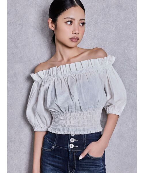 GYDA（ジェイダ）の「2WAYギャザーオフショルコルセットブラウス（シャツ/ブラウス・レディース・その他1/ベージュ/オフホワイト・FREE）」の2枚目の写真