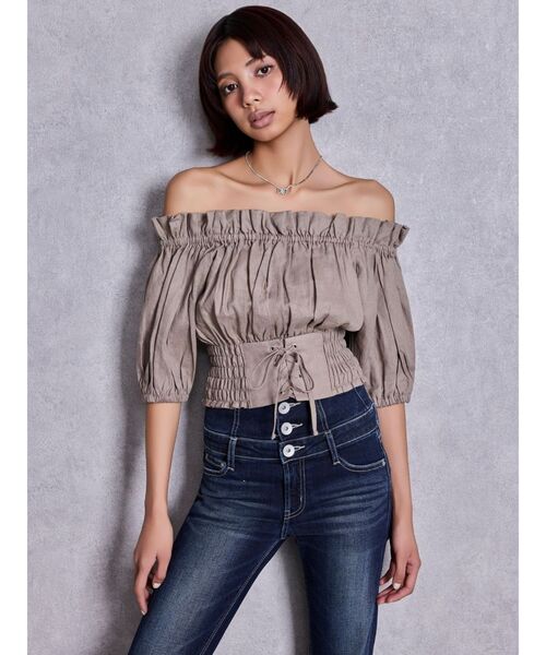 GYDA（ジェイダ）の「2WAYギャザーオフショルコルセットブラウス（シャツ/ブラウス・レディース・その他1/ベージュ/オフホワイト・FREE）」の22枚目の写真