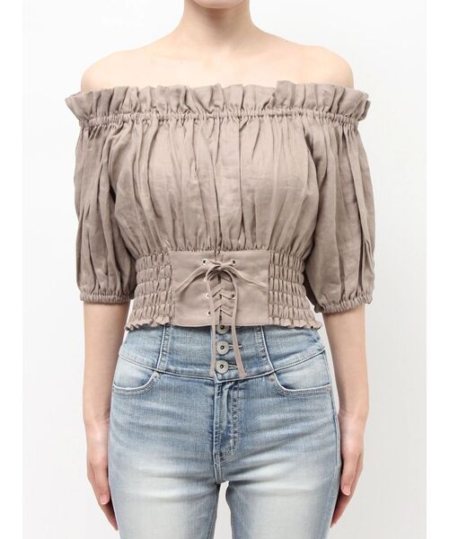 GYDA（ジェイダ）の「2WAYギャザーオフショルコルセットブラウス（シャツ/ブラウス・レディース・その他1/ベージュ/オフホワイト・FREE）」の6枚目の写真