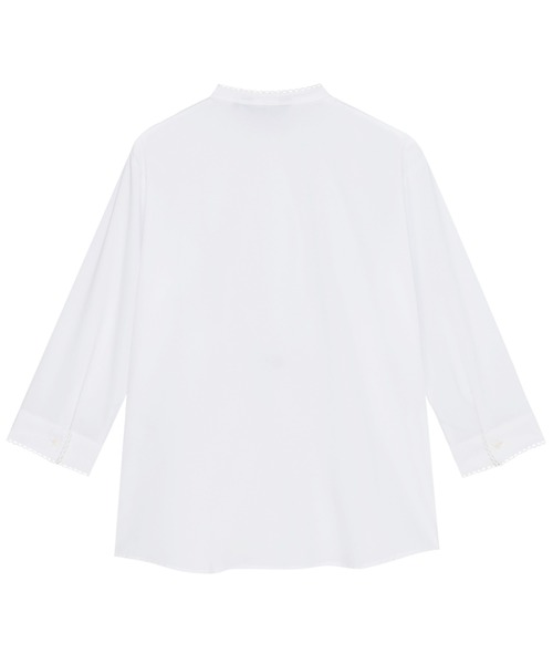 TOKYO SHIRTS（トウキョウシャツ）の「【吸水速乾】【COFREX】スタンド ピコレース ブラウス 七分袖 レディースデザインシャツ（シャツ/ブラウス・レディース・ホワイト・S/M/L/LL/XL）」の2枚目の写真