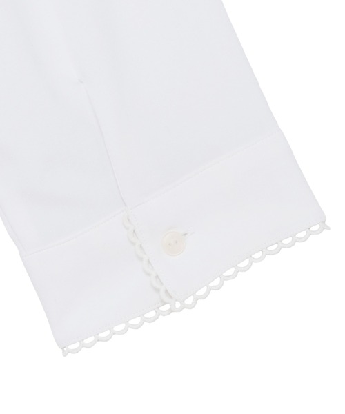 TOKYO SHIRTS（トウキョウシャツ）の「【吸水速乾】【COFREX】スタンド ピコレース ブラウス 七分袖 レディースデザインシャツ（シャツ/ブラウス・レディース・ホワイト・S/M/L/LL/XL）」の4枚目の写真