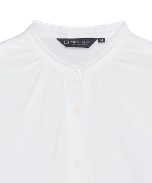 TOKYO SHIRTS（トウキョウシャツ）の「【吸水速乾】【COFREX】スタンド ピコレース ブラウス 七分袖 レディースデザインシャツ（シャツ/ブラウス・レディース・ホワイト・S/M/L/LL/XL）」の3枚目の写真