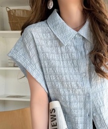 軽やかな透け感で涼しげに魅せる♪チェック柄 シアーフレンチスリーブブラウス