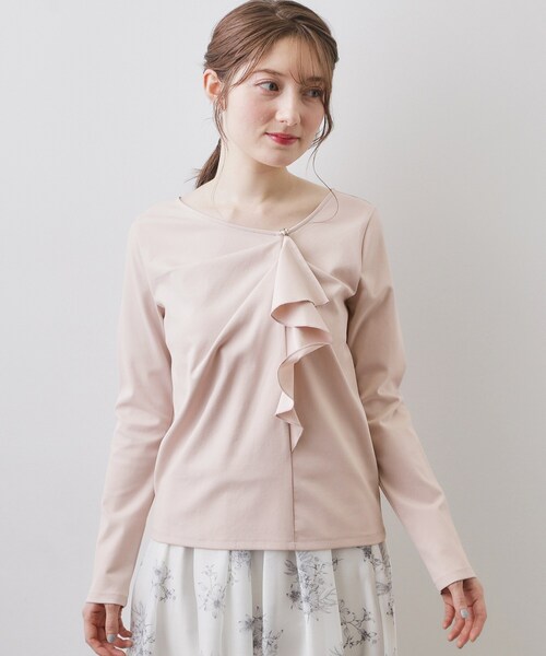 index（インデックス）の「アシメラッフルフリルトップス【洗濯機OK】（Tシャツ/カットソー・レディース・ネイビー/サンドベージュ/オフホワイト・36/42/40/38）」の5枚目の写真