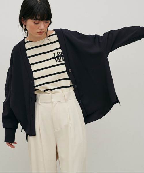 LARUTA(ラルータ)の「【LARUTA】サンディカットジャージーカーデ(カーディガン/ボレロ・レディース・オフホワイト/ブラック/ネイビー・MEDIUM)」の1枚目の写真