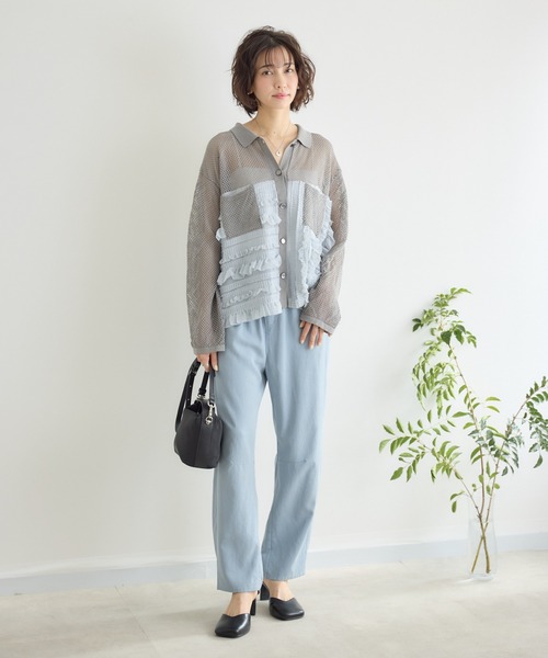 KATHARINE ROSS（キャサリンロス）の「【KATHARINE ROSS】メッシュフリルニットシャツ（シャツ/ブラウス・レディース・ホワイト/グレー・FREE）」の6枚目の写真