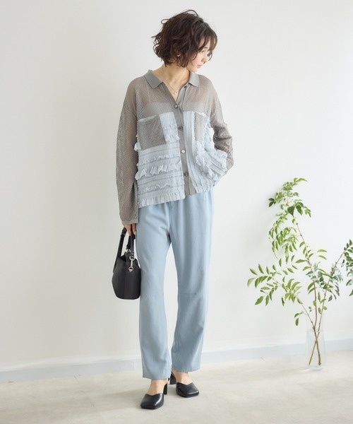 KATHARINE ROSS（キャサリンロス）の「【KATHARINE ROSS】メッシュフリルニットシャツ（シャツ/ブラウス・レディース・ホワイト/グレー・FREE）」の7枚目の写真