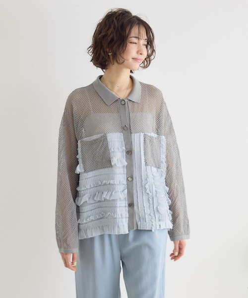 KATHARINE ROSS（キャサリンロス）の「【KATHARINE ROSS】メッシュフリルニットシャツ（シャツ/ブラウス・レディース・ホワイト/グレー・FREE）」の10枚目の写真