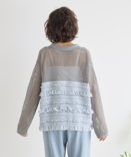 KATHARINE ROSS（キャサリンロス）の「【KATHARINE ROSS】メッシュフリルニットシャツ（シャツ/ブラウス・レディース・ホワイト/グレー・FREE）」の13枚目の写真