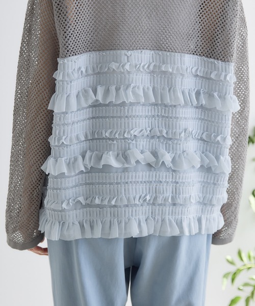 KATHARINE ROSS（キャサリンロス）の「【KATHARINE ROSS】メッシュフリルニットシャツ（シャツ/ブラウス・レディース・ホワイト/グレー・FREE）」の15枚目の写真