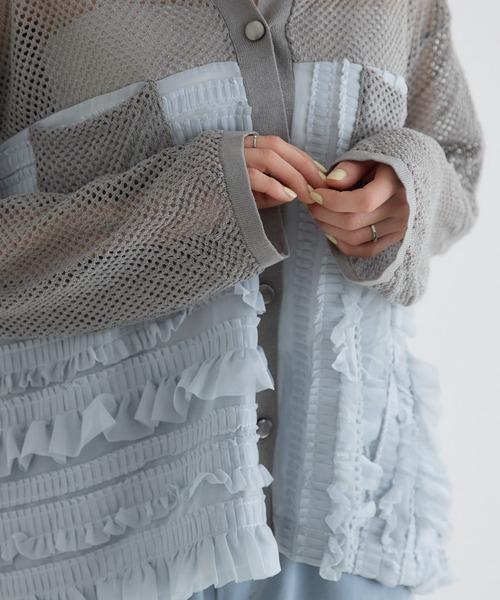 KATHARINE ROSS（キャサリンロス）の「【KATHARINE ROSS】メッシュフリルニットシャツ（シャツ/ブラウス・レディース・ホワイト/グレー・FREE）」の18枚目の写真