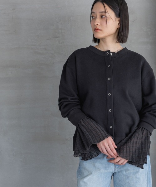 A part by(アパートバイ)の「【WEB限定】スエットスナップボタンカーディガン(スウェット・レディース・アイボリー/ブラック/ライトピンク・FREE)」の2枚目の写真