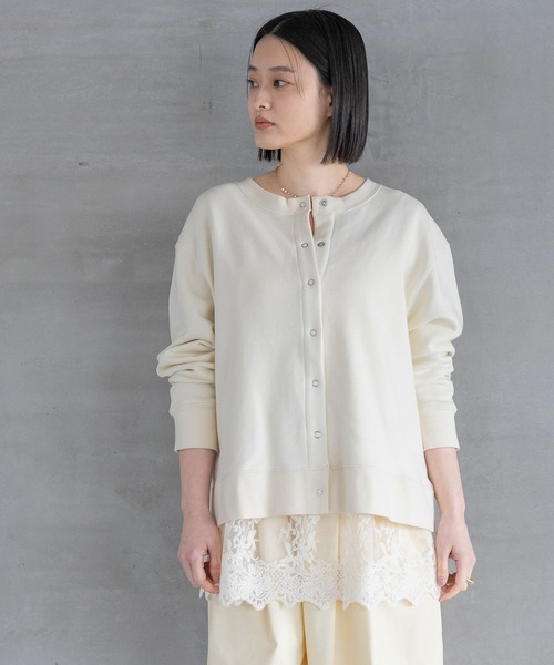 A part by(アパートバイ)の「【WEB限定】スエットスナップボタンカーディガン(スウェット・レディース・アイボリー/ブラック/ライトピンク・FREE)」の9枚目の写真