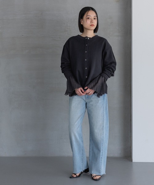 A part by(アパートバイ)の「【WEB限定】スエットスナップボタンカーディガン(スウェット・レディース・アイボリー/ブラック/ライトピンク・FREE)」の13枚目の写真