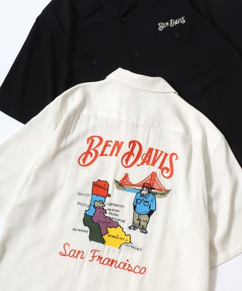 BEN DAVIS(ベンデイビス)の「BEN DAVIS/ベンデイビス SOUVENIR OC SS SHIRT/オーバーサイズ ドレープ バックプリント刺繍 オープンカラー 半袖シャツ/レディース メンズ(シャツ/ブラウス・メンズ・ブラック/オフホワイト/ライトグリーン・M/XL/L)」の2枚目の写真