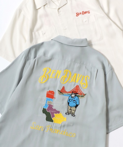 BEN DAVIS(ベンデイビス)の「BEN DAVIS/ベンデイビス SOUVENIR OC SS SHIRT/オーバーサイズ ドレープ バックプリント刺繍 オープンカラー 半袖シャツ/レディース メンズ(シャツ/ブラウス・メンズ・ブラック/オフホワイト/ライトグリーン・M/XL/L)」の3枚目の写真