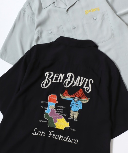 BEN DAVIS(ベンデイビス)の「BEN DAVIS/ベンデイビス SOUVENIR OC SS SHIRT/オーバーサイズ ドレープ バックプリント刺繍 オープンカラー 半袖シャツ/レディース メンズ(シャツ/ブラウス・メンズ・ブラック/オフホワイト/ライトグリーン・M/XL/L)」の1枚目の写真