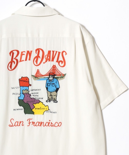 BEN DAVIS(ベンデイビス)の「BEN DAVIS/ベンデイビス SOUVENIR OC SS SHIRT/オーバーサイズ ドレープ バックプリント刺繍 オープンカラー 半袖シャツ/レディース メンズ(シャツ/ブラウス・メンズ・ブラック/オフホワイト/ライトグリーン・M/XL/L)」の5枚目の写真