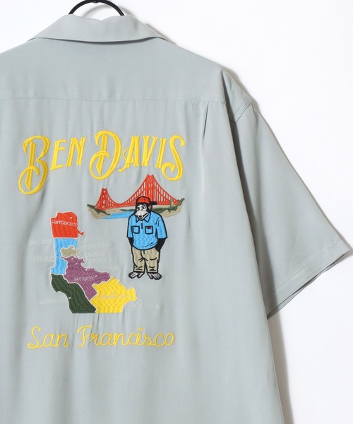 BEN DAVIS(ベンデイビス)の「BEN DAVIS/ベンデイビス SOUVENIR OC SS SHIRT/オーバーサイズ ドレープ バックプリント刺繍 オープンカラー 半袖シャツ/レディース メンズ(シャツ/ブラウス・メンズ・ブラック/オフホワイト/ライトグリーン・M/XL/L)」の9枚目の写真