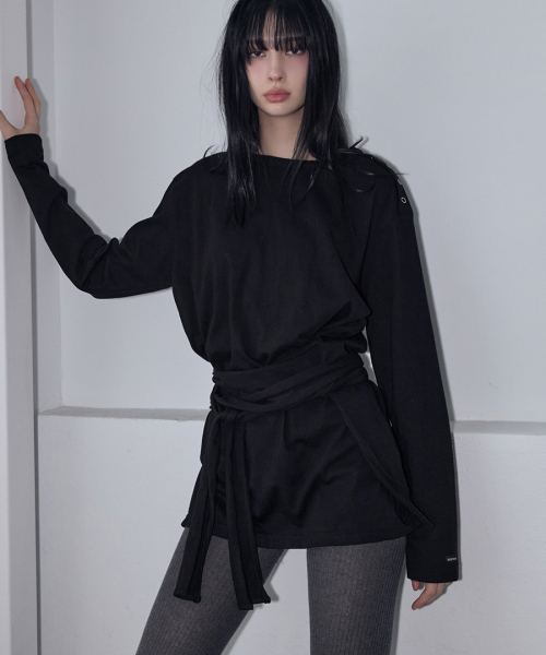 RENSE(レンセ)の「Wrap-Tie Long Sleeve Tee Black(Tシャツ/カットソー・レディース・その他・OS)」の1枚目の写真