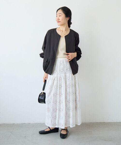 le.coeur blanc（ルクールブラン）の「レースギャザーキリカエスカート（スカート・レディース・オフホワイト/ブラック・38）」の18枚目の写真