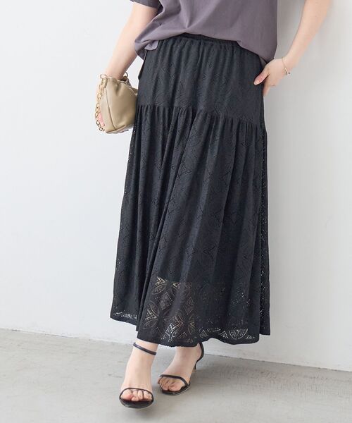 le.coeur blanc（ルクールブラン）の「レースギャザーキリカエスカート（スカート・レディース・オフホワイト/ブラック・38）」の19枚目の写真