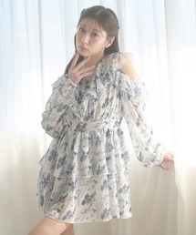 ruffle design flower mini dress / ラッフルデザインハナガラミニワンンピース