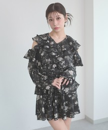 ruffle design flower mini dress / ラッフルデザインハナガラミニワンンピース
