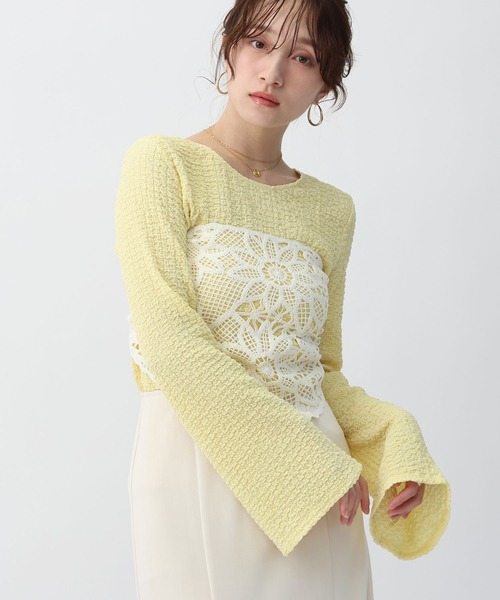 NOAHL(ノアル)の「【NOAHL】フレアスリーブジャガードトップス(Tシャツ/カットソー・レディース・イエロー/アイボリー/ブラック・FREE)」の13枚目の写真