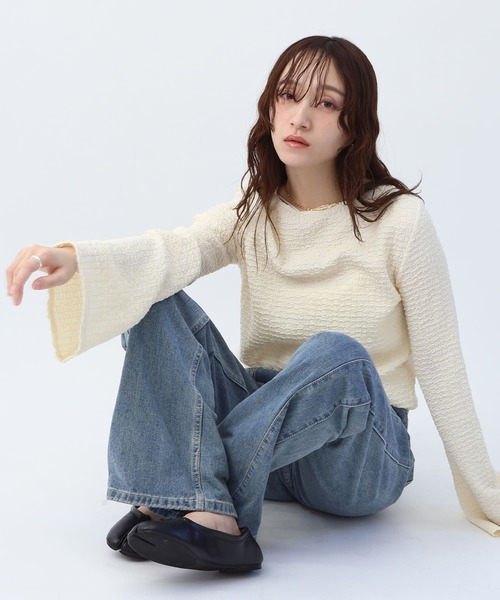 NOAHL(ノアル)の「【NOAHL】フレアスリーブジャガードトップス(Tシャツ/カットソー・レディース・イエロー/アイボリー/ブラック・FREE)」の5枚目の写真