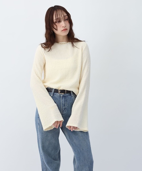 NOAHL(ノアル)の「【NOAHL】フレアスリーブジャガードトップス(Tシャツ/カットソー・レディース・イエロー/アイボリー/ブラック・FREE)」の11枚目の写真