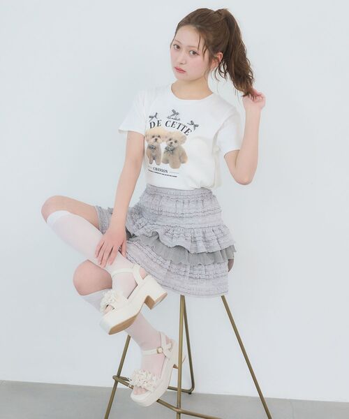 MAJESTIC LEGON(マジェスティックレゴン)の「レースフリルティアードミニスカパン(スカート・レディース・グレー/オフホワイト/ブラック・MEDIUM)」の22枚目の写真