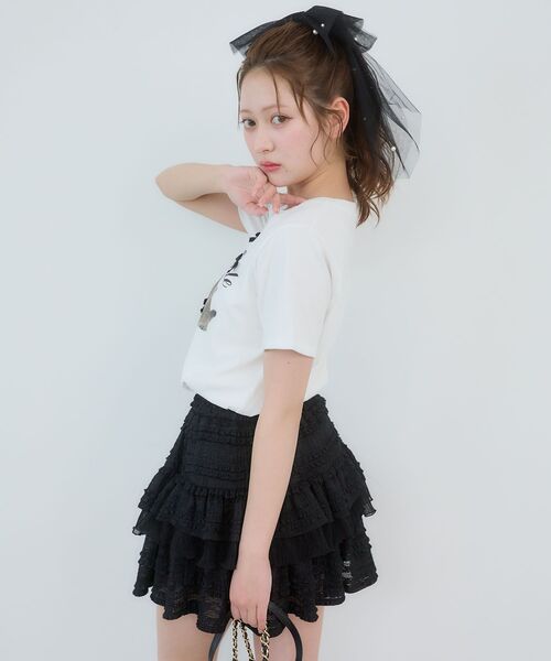 MAJESTIC LEGON(マジェスティックレゴン)の「レースフリルティアードミニスカパン(スカート・レディース・グレー/オフホワイト/ブラック・MEDIUM)」の18枚目の写真