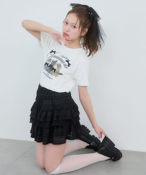 MAJESTIC LEGON(マジェスティックレゴン)の「レースフリルティアードミニスカパン(スカート・レディース・グレー/オフホワイト/ブラック・MEDIUM)」の17枚目の写真