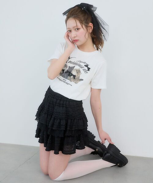 MAJESTIC LEGON(マジェスティックレゴン)の「レースフリルティアードミニスカパン(スカート・レディース・グレー/オフホワイト/ブラック・MEDIUM)」の16枚目の写真