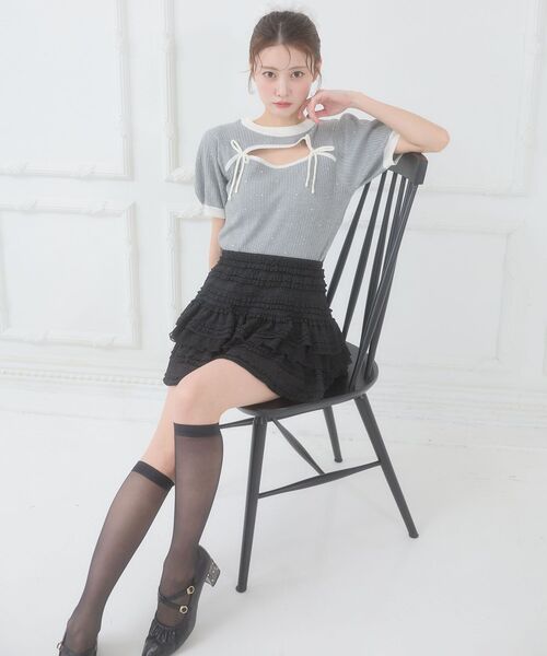 MAJESTIC LEGON(マジェスティックレゴン)の「レースフリルティアードミニスカパン(スカート・レディース・グレー/オフホワイト/ブラック・MEDIUM)」の14枚目の写真