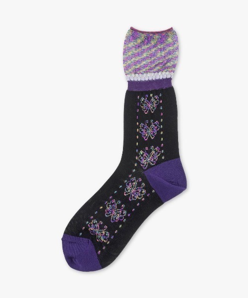ANNA SUI(アナスイ)の「バタフライソックス(ソックス/靴下・レディース・バイオレット/ブラック/グリーン/ライトグレー・23-24cm)」の2枚目の写真
