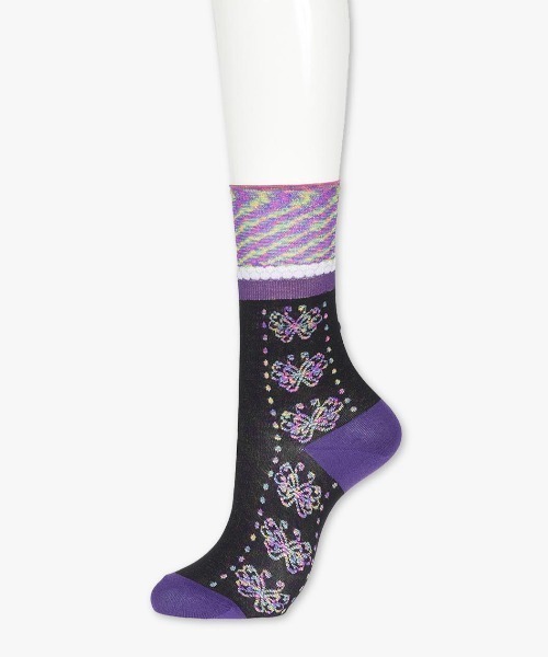 ANNA SUI(アナスイ)の「バタフライソックス(ソックス/靴下・レディース・バイオレット/ブラック/グリーン/ライトグレー・23-24cm)」の6枚目の写真