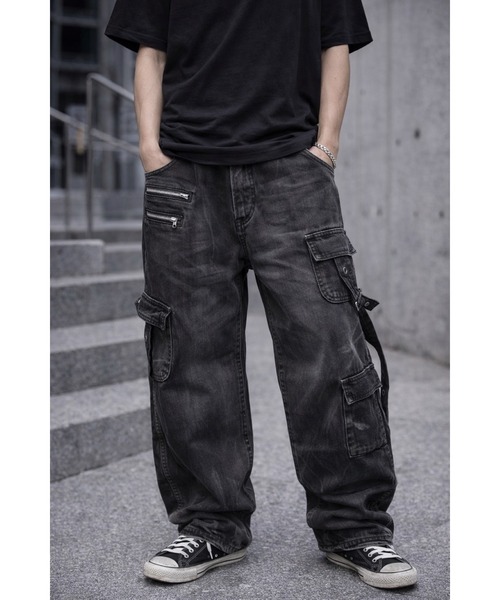 Bling Leads(ブリングリーズ)の「【Bls】 【ZM】【Bling Leads】デザインポケットジッパー ワイドデニムパンツ(デニムパンツ・メンズ・ブラック・X-LARGE/LARGE/XX-LARGE/MEDIUM)」の3枚目の写真